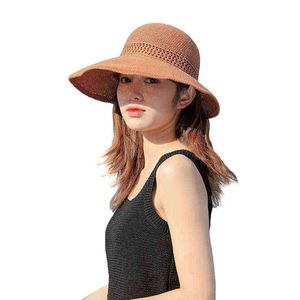 エレガントなスタイルの夏の大きい縁の麦わら帽子の大人の女性の女の子のファッションSun Hat hat uv protect Summer Beach Hat G220301