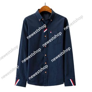 2021 Mens Tb Classic Luxury Stripe Shirts Solid Oxford Button Up Blusa Casual Camisa Manga Formal