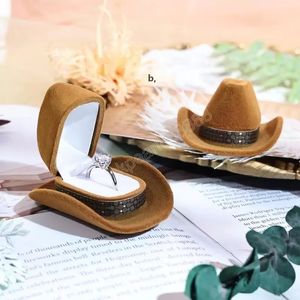 Kreative Cowboyhut-Form-Schmuckschatulle, Samt-Ring-/Halsketten-Aufbewahrungskoffer, Geschenkbox, Schmuckverpackung, Präsentationsständer