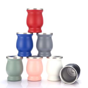 Yerba Mate Natural Gourd Chá Drinkware 8 onças de aço inoxidável Double-Walled Fácil Limpo Bombillas Chá xícara de chá