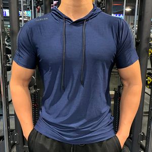 GYM Sport Hooded Running T shirt Fitness Slim High Elasticity Breathable Quick Dry Bodybuilding Mens Tshirt Men Tee Tops