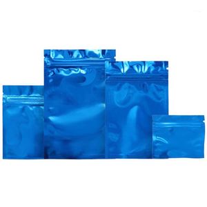 Storage Bags 100Pcs/lot Blue Aluminum Foil High Quality Reclosable Package Bag Tear Notch Zipper Self Sealing Food Spices Pouches