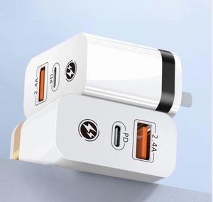 12W Dual Ports-laddare Typ C PD 2.4A USB-väggladdare USA AC-nätadapter för smartphone