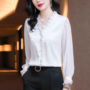 Spitze Rüschen Chiffon Shirts frauen Kleidung 2022 Frühling Herbst Neue Büro Dame Langarm Pullover Vintage Elegante Blusen 4XL