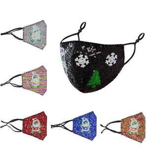 Christmas sequin cotton masks PM2.5 filters blue black Santa Claus snow pattern mask cloth dust-proof washable festival adult facemask breathable reusable