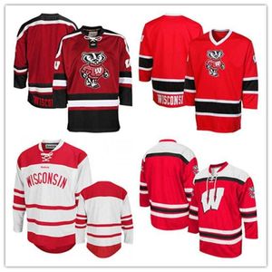 Benutzerdefiniertes Wisconsin Badgers Face Off Hockey-Trikot 2019 NCAA College-Hockey-Trikot Weiß Rot genähtes Trikot mit beliebiger Nummer und Namen S-3XL