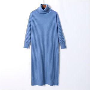 女性のセーターミディド​​レス秋冬スリムルーズロングニー韓国の長袖のウールのドレス女性vestidos 210420