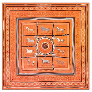 Manuel El Haddelenmiş Dimi Ipek Eşarp Kadın On Savaş Atları Baskı Kare Eşarplar Echarpes Fular Femme Şal Bandana Başörtüsü 90 CM * 90 CM