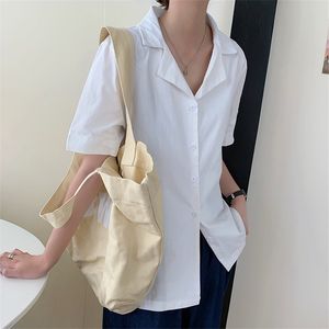 Ol Elegancka Biała Koszula Podstawowa Koszula Kobiety Lato Bluzki Wear Wear Single Breasted SHIREE SLEEŚBIE OUTWEAR TOPS BluSas 210421