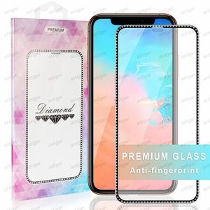 Роскошные закаленные стеклянные стекла Protector Diamond Rim Edge Gree для iPhone 12 Mini 11 Pro XR XS MAX 7/8 PLUS BLING PLINE с коробкой