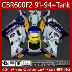 Fairings + Tank för Honda CBR 600 600F2 CBR600 F2 FS CC 1991 1992 1993 1994 Kropp 63NO.108 CBR600F2 600CC 600FS 91-94 Rothmans Blue CBR600-F2 CBR600FS 91 92 93 94 Bodywork Kit