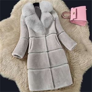 Faux Fur Coats Duży rozmiar 5xl Kobiety Zima Gruba Długa Kurtka Moda Fałszywy Fox Collar Odzieży Odzieży 210927