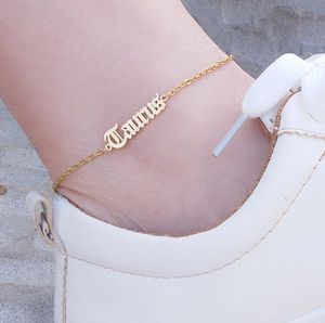 Braccialetto zodiacale in acciaio inox Braccialetto di Anklet per le donne Hiphop Constellation Lettera Anklets BFF Gioielli Aries Taurus Gemelli Cancro Leo Virgo Libra Bilancia Pesci Scorpione