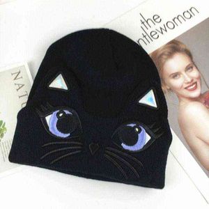 Cotton Cat Modeling Ricamo Addensare Cappello lavorato a maglia Cappello caldo invernale Skullies Cap Beanie Hat per uomo e donna 18 Y21111