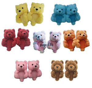 Peluş Teddy Bear House Terlik Kahverengi Kadın Ev Kapalı Yumuşak Kaymaz Faux Kürk Sevimli Kabarık Pembe Kış Sıcak Ayakkabı