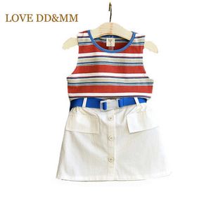 Amor DDMM Girls Define Stripe Stripe Cotton Vest Tops Saias Terno Crianças Roupas Para Roupas de Menina Traje 210715