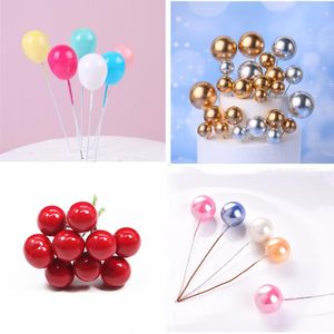 Other Festive & Party Supplies 15pcs/Set Gold-plated Colored Balls Cake Topper Wedding Flag Decor Happy Birthday Cupcake Toppers Dessert Dec