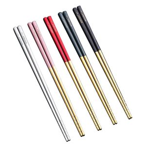 Chopsticks 2021 Säljer 304 Rostfritt 5 par Stål Anti Mildew Slip Hushållens netto röd kinesisk krukfamilj bärbar