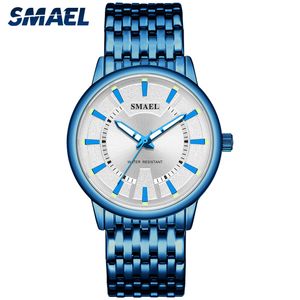 Smael Business Mens Zegarki Top Brand Luxury Big Dial Military Quartz Sport Watch SL-9620 Full Steel Clock Waterproof Watch Men Q0524