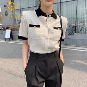 Summer Japanese Style Turn-down Collar Short Sleeve Thin Short-sleeved Ice Silk Knit Womens Shirt Coats Tops Blouses 211018