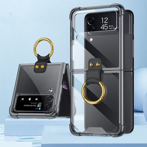 Casos de suporte de anel transparente para Samsung Galaxy Z Flip 3 5G Caso Transparente Tampa traseira