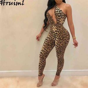 Spersonalizowany Kombinezon Moda Nieregularne Stose Leopard Drukuj Hollow Out Sexy Club Outfit Women 210513