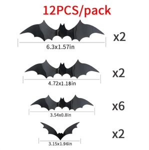 Decorazione all'ingrosso del partito 12pcs/set Black 3D DIY PVC Bat Wall Sticker Decal Home Halloween