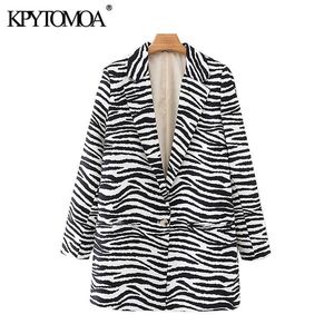 Kpytomoaの女性2021ファッションシングルボタン動物プリントブレザーコートビンテージ長袖ポケット女性のアウターシックなベステフェムX0721