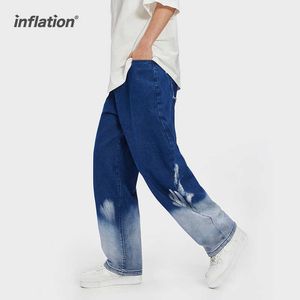 Inflacja Męskie Stretch Luźne Fit Dżinsy Męskie Dżinsy Spodnie Streetwear Niebieskie Męskie Proste Dżinsy Spodnie 3622S21 210622