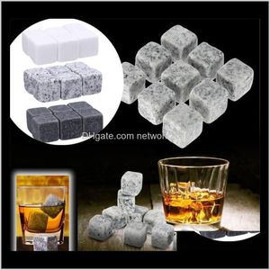 Verktyg Barware Kitchen, Dining Bar Home Garden Drop Delivery 2021 Natural 9 st/Set Whisky Stones Cooler Soapstone Ice Cube With Veet Storage