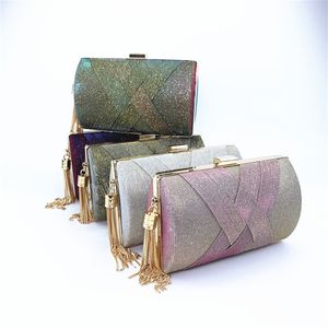 Glänsande små kopplingspåsar för kvinnor Gradient Färgglada lyxiga handväskor Tasslar Bankettkopplingar Bröllopskvällsväska