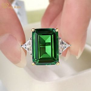 Wong Chuva 925 Sterling Silver Cut 10 * 14 mm esmeralda criado anel de luxo de noivado de moissanite para mulheres de jóias fina presente