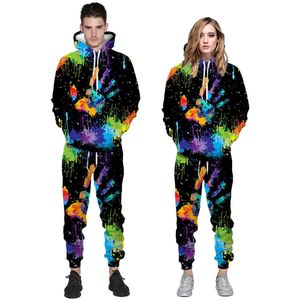 New Style for Autumn and Winter 3D Palm Graffiti Digital Printing Men's Sweater Hooded Long Sleeve Long Pants Casual Suit X0909