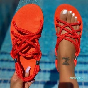 Summer Women Sandals Solid Color Fashion Casual Breathable Strapping Ladies Flat Flip Flops Fashion Shoes 2021