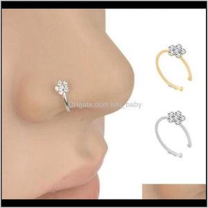 Rings & Studs Body Jewelry Drop Delivery 2021 Small Thin Flower Clear Stud Hoop-Sparkly Crystal Nose Ring For Girlfriend Birthday Gift 5Rohe