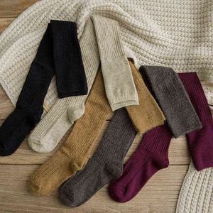 New Women Socks Cashmere Women Boot Solid Wool Thigh Stocking Skinny Casual Cotton Over Knee-High Fluffy Female Long Knee Sock Y1119