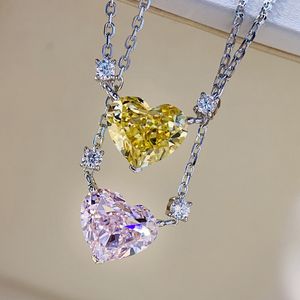 Coração Corte 3CT Pink Diamante Pingente 100% Real 925 Sterling Prata Casamento Pingentes Colar Para As Mulheres Brown Gargantilha Jóias