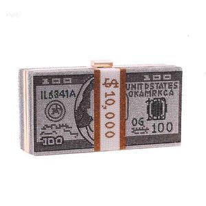 Stack of Cash Dollars for Women New Crystal Diamond Chain Evening Bags Money Clutch Bag Luxury Purses and Handbags