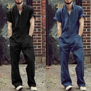 Jumpsuits Men Overaller Shortsleeve Casual Loose Joggers Streetwear Pants Rompers Plus Size Workwear Sweatpants 210715