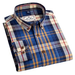 Aoliwen Brand 2021 Men's 100% Cotton High Quality Printed Plaid Shirt Fashion Long Sleeve Casual Striped Flannel 220216