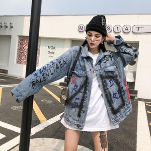 Women's Jackets 2021 Spring And Autumn Loose Graffiti Cool Denim Jacket Men Women Couple Y754