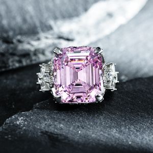 Luxo 10ct rosa moissanite anel de diamante 100% original 925 esterlina prata anéis de banda de casamento para mulheres nupcial prometa jóias
