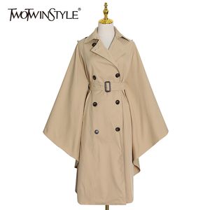 TWOTWINSTYLE Korean Loose Jacket For Women Lapel Long Sleeve Double Breasted Casual Sashes Windbreaker Female Fashion Clothing 210517