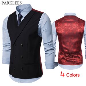 Paisley Floral Printed Men Vests dress Wedding Party Waistcoat for Men Patchwork Double Breasted Casual Slim Fit Mens Gilet 210524