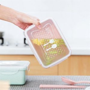 Paglia di grano Bento Box portatile a prova di perdita BPA Pranzo gratuito a microonde a microonde con cucchiaio Contenitore alimentare per cucina Crisper 210423