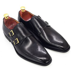 Double Monk Strap Oxford Shoes Mens Handmade Genuine Leather Buckle Men's Dress Shoes Formal Wedding Office for Men Footwear