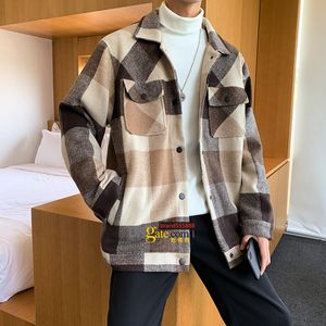 Men's Wool & Blends Winter Woolen Coat Men Fashion Casual Tartan Jacket Streetwear Wild Loose Large Size Man Jackets Overcoat