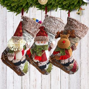 Large Sleigh Santa Claus Snowman Christmas Stocking Fireplace Decorative Socks Kids Gift Bags Candy Holder Christmas Decor for Home