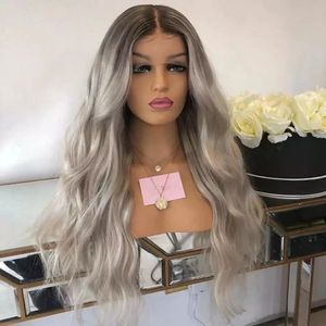 Transparent Loose Wave Full Lace Wig Ombre Highlights Platinum Blonde 13x6 Lace Front Human Hair Wigs PrePluck Ash Brown Headband