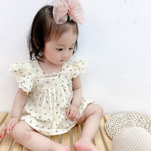 Toddler Baby Girl Summer Fashion Clothes Set Loose Floral Printed Flower Edge Flying Sleeve Tops + Kid Girls Soft PP Pant 2pcs 210413